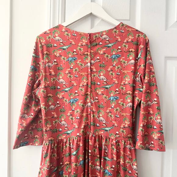 Dolly and Dotty Unique Vintage Red Billie Dinosaur Volcano Flared Midi Dress 10 - Picture 10 of 13